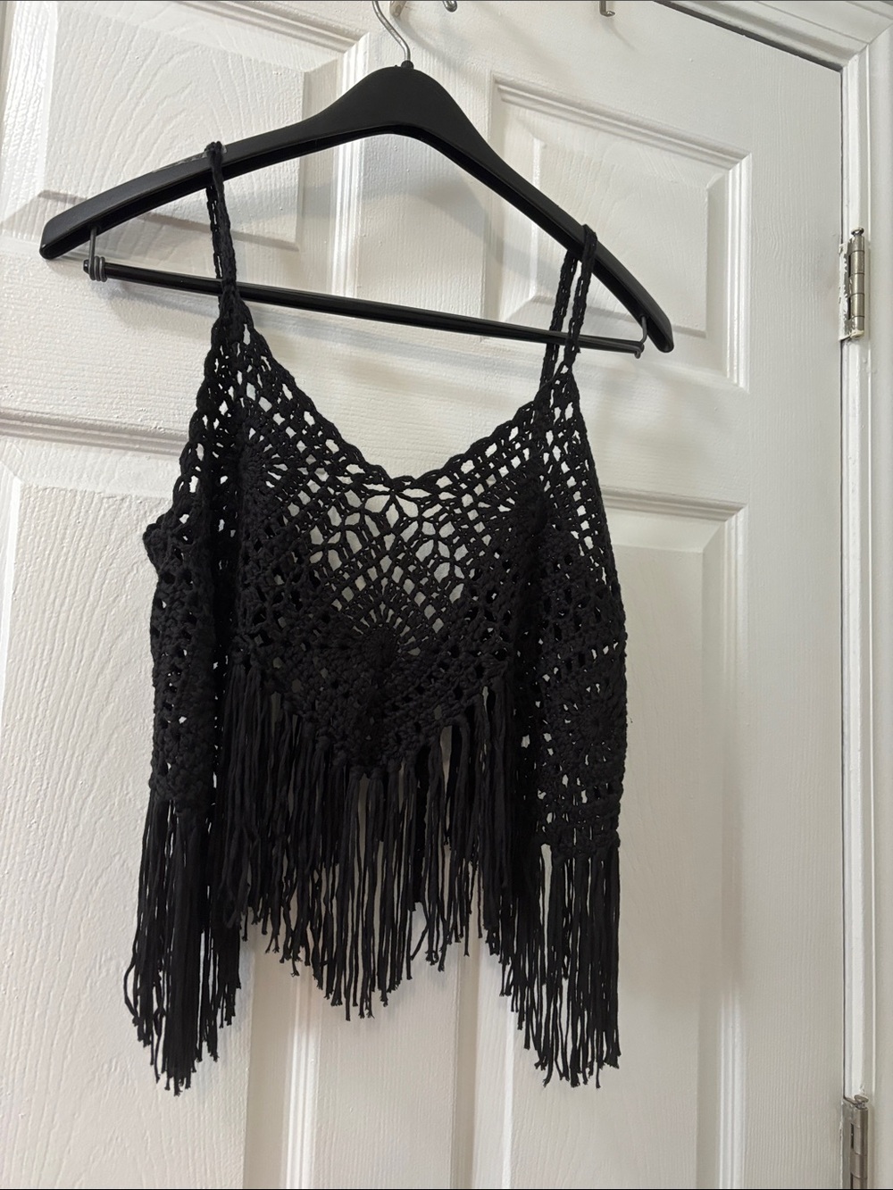 Black Crochet Fringe Camisole Tank Top